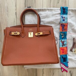 Women’s genuine luxury Satchel with Gold Hardware in brown togo leather